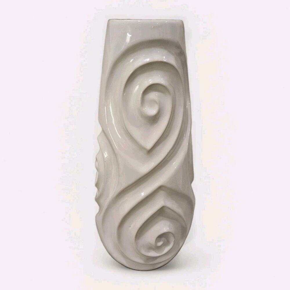 Sanibel Home 12" White Ceramic Vase Large Swirled Exterior Texture Tapered